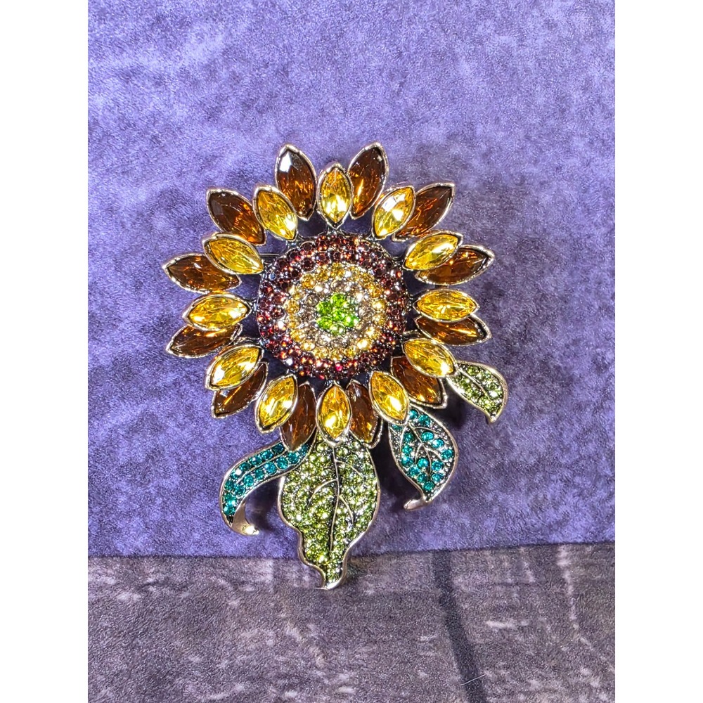 Sparkling Sunflower Brooch Rhinestone Crystal‎ Embellished Pin Women Accessory